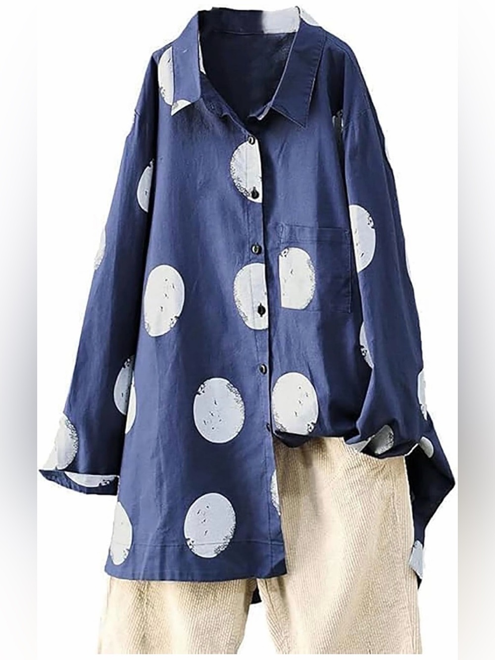 Casual Navy Polka Dot Button-Up Shirt